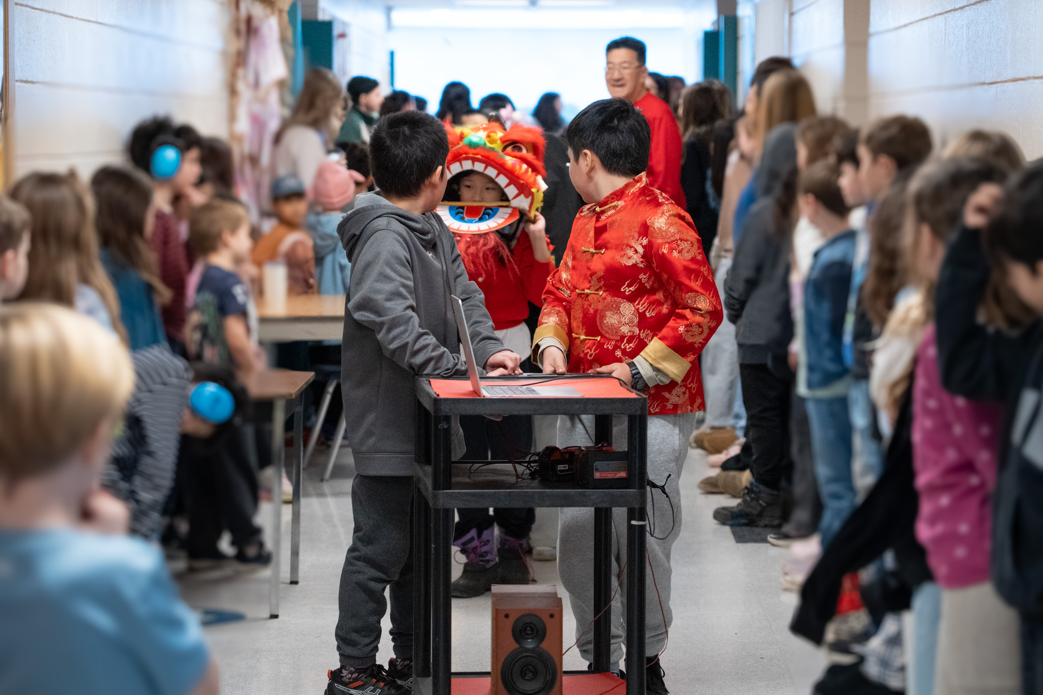 Albion Elementary students participate in the lion dance for Lunar New Year.