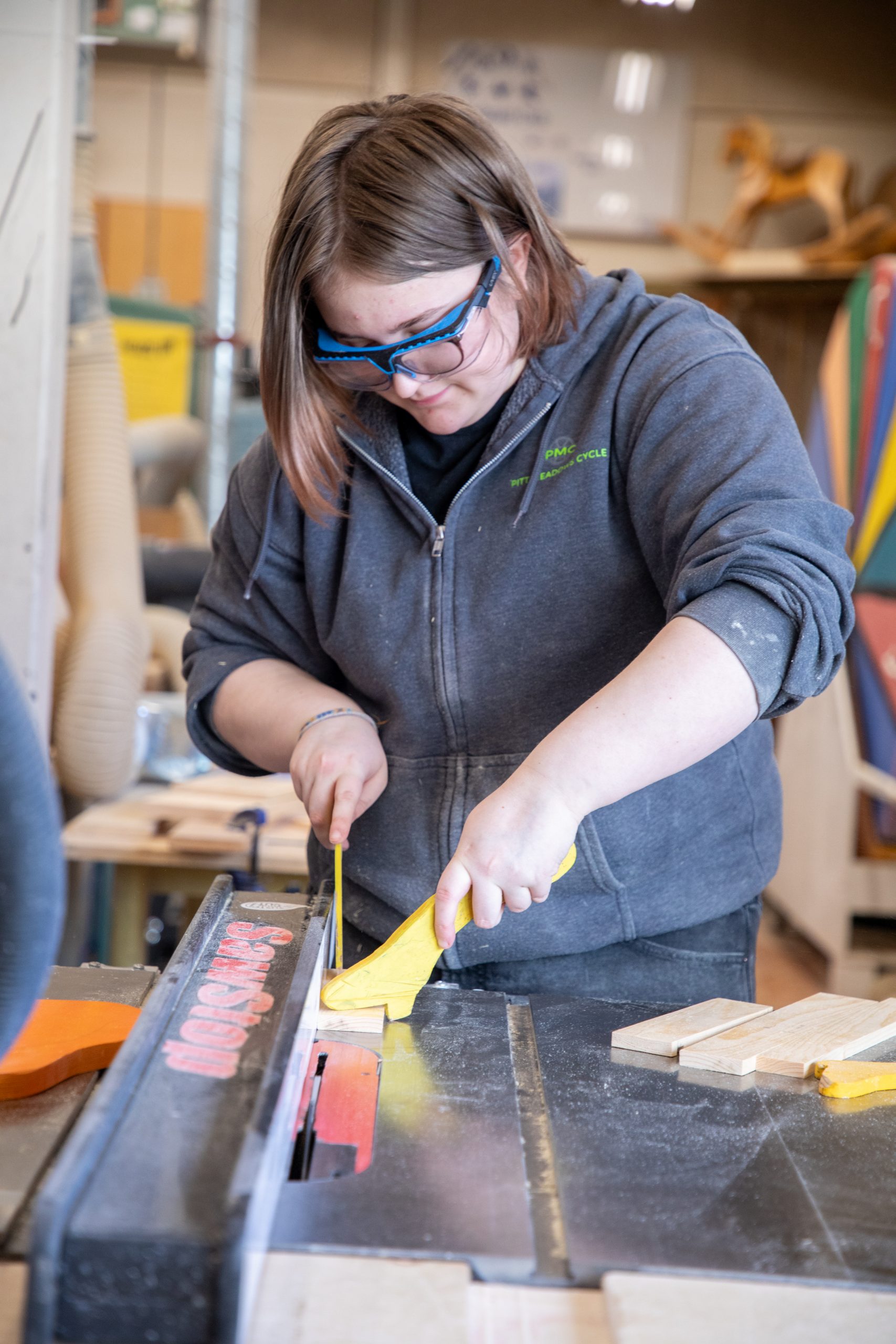 An SD42 student competes in the Skills Canada BC cabinetmaking regional competition.