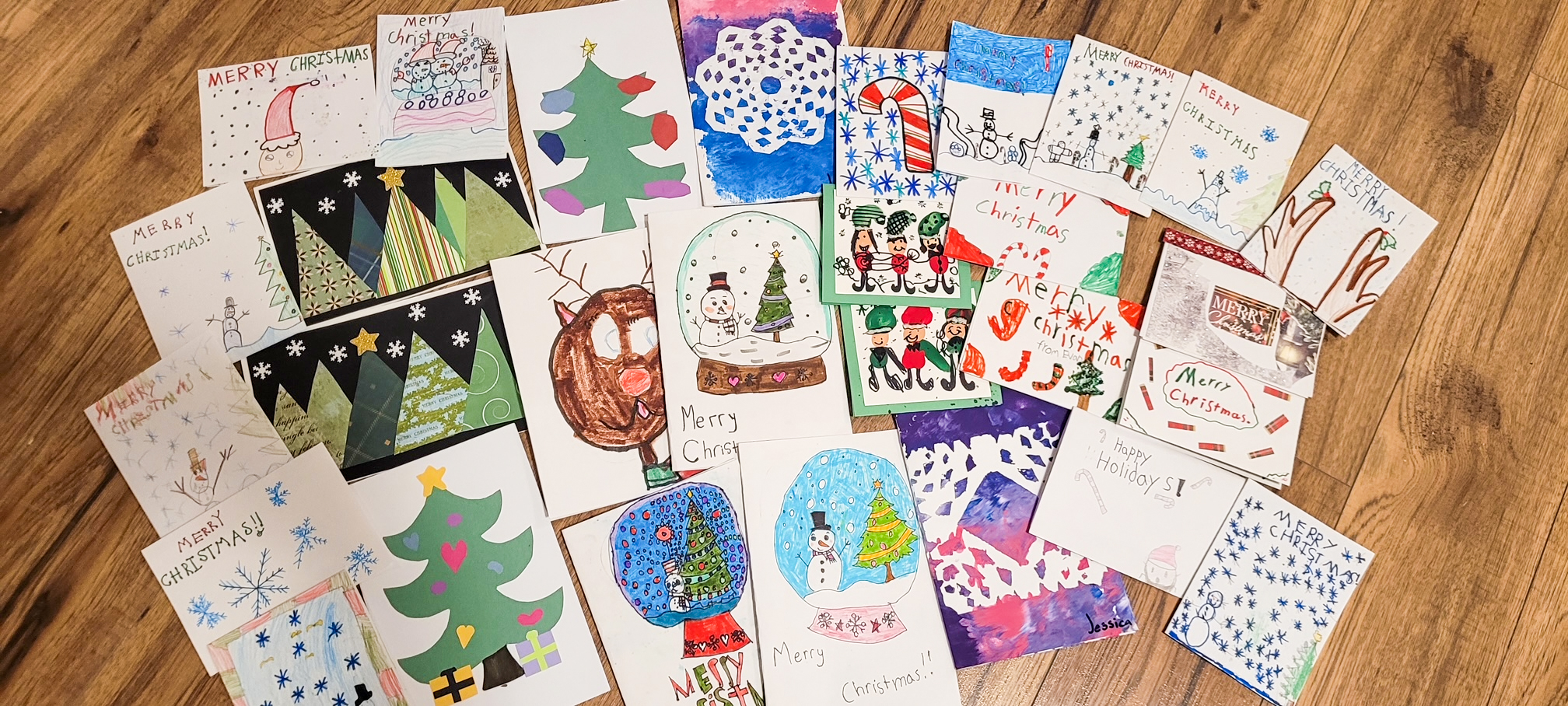 Holiday cards made by Yennadon Elementary students for seniors. 